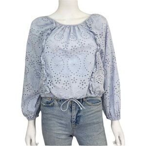 joie Blue 100% Cotton Eyelet Blouse Size S A0048